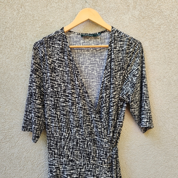 LAUREN RALPH LAUREN Women’s Wrap Dress Size 14W Black White Fit and Flare - Picture 2 of 11